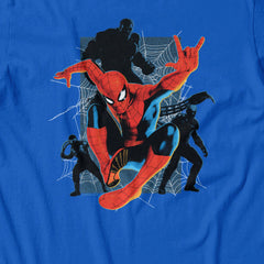 Marvel Spider-Man Brand New Day Mens Leaping Into Web Of Enemies T-Shirt Royal